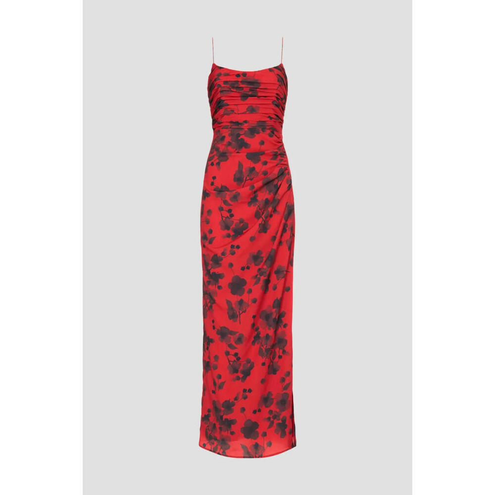 Hutch Red Floral Spaghetti Strap Dress W/ Slip And Ruching & Side Slit- size 12